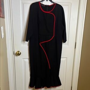 Chic Black Dress with Red Accents
